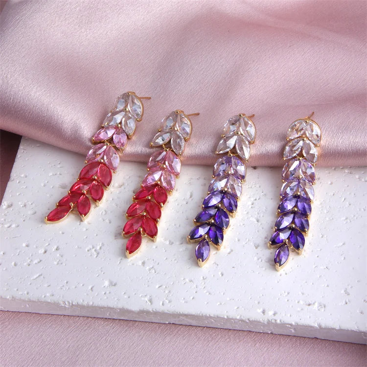 High-Grade Gradual Zircon Wheat Tassel Earrings Long Exquisite Drop Fashion Jewelry