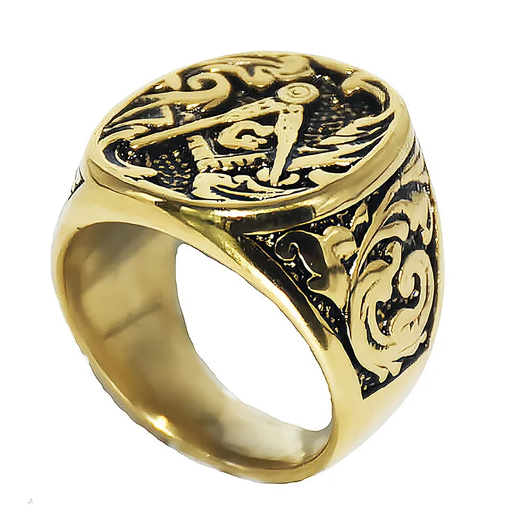 Wholesale Retro Stainless Steel Fashion Religious Jewelry Ag Logo Ring Personalized Freemasonry Ring