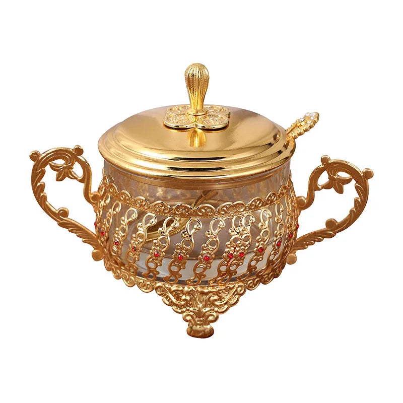 European Retro Luxury Glass Spice Jar Lightweight Seasoning Storage Box Cover for Herb Spice Storage Featuring Metal Material