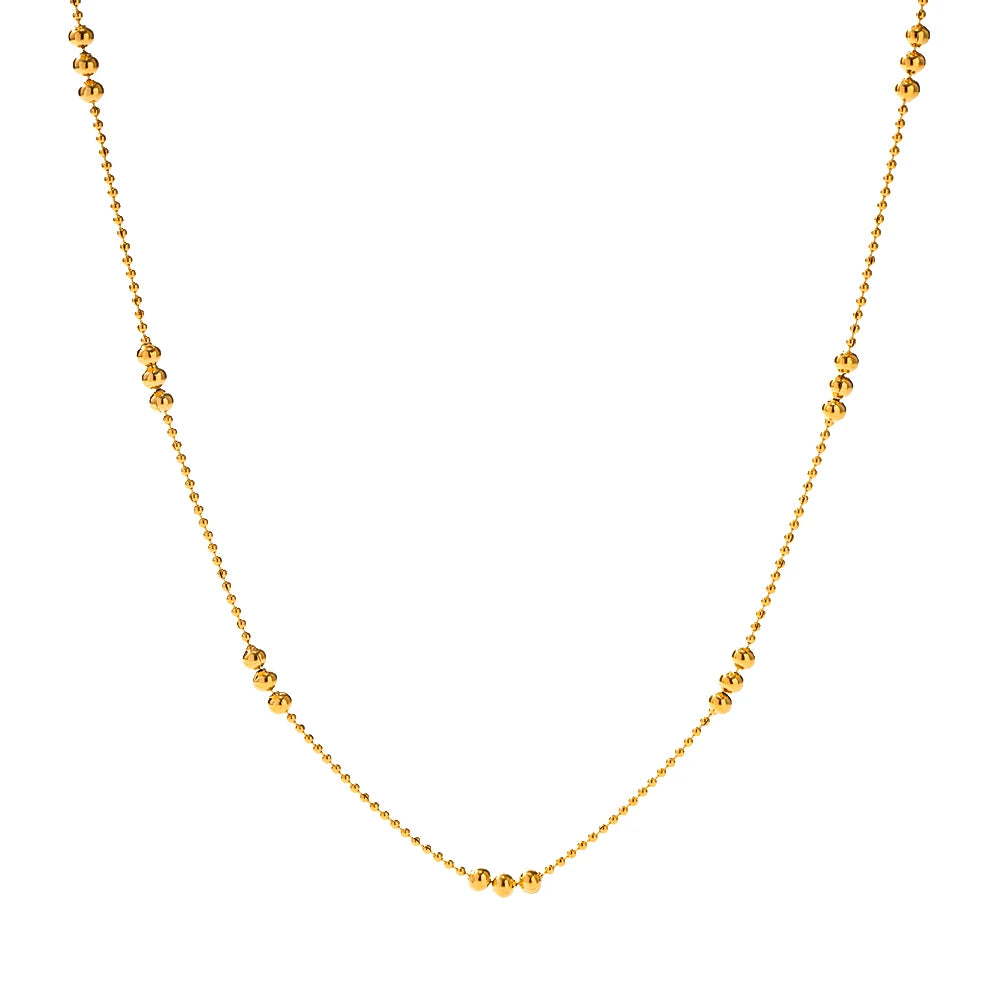 Waterproof 18K Gold Plated Stainless Steel Jewelry Charm Bead Chain Choker Necklace for Girls