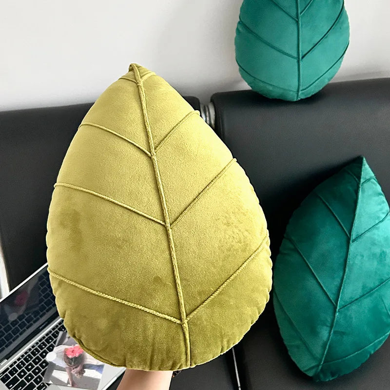 Super Soft Green Plant Pillow Cozy Leaf Shape Pillow Simple Fabric Waist Pads Adorable Leaf Pillow Cushions Bed Decorations