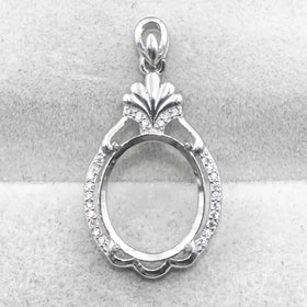 Sterling Silver 13*15mm Semi Mount Pendant Empty Frame Blank Support Setting S925 Base Holder Without Center Stone for DIY Inlay