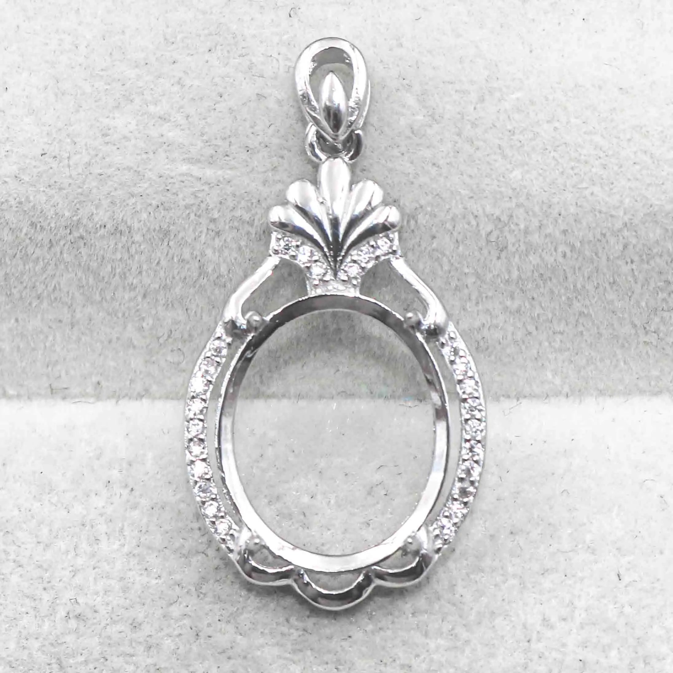 Sterling Silver 13*15mm Semi Mount Pendant Empty Frame Blank Support Setting S925 Base Holder Without Center Stone for DIY Inlay
