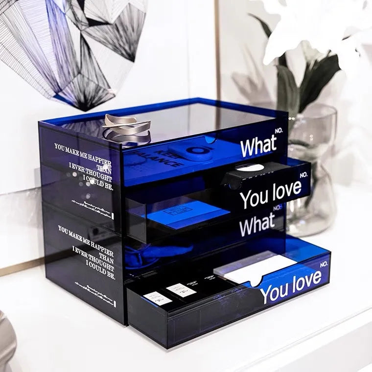 Acrylic 3mm Thick High Transparency Multilayer Klein Blue Drawer Box Storage for Jewelry