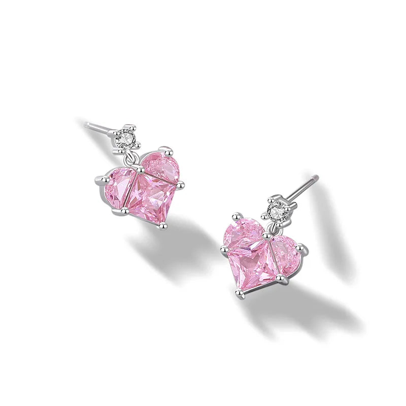 Minimalist Jewelry 925 Sterling Silver Pink Rhinestone Crystal Zircon Stud Earring