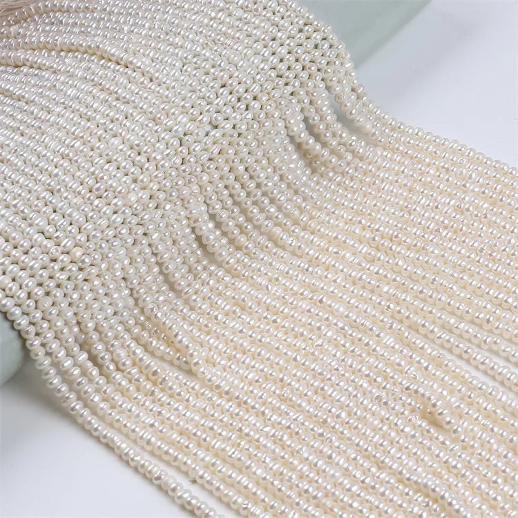 Zhuji 4-4.5mm Wholesale Freshwater Bread Shape Pearl Loose Button Pearl Strands
