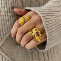 New Minimalist Fashion Women Jewelry Stainless Steel 18K Gold Ring Multi-Layered Hollow Open Rings