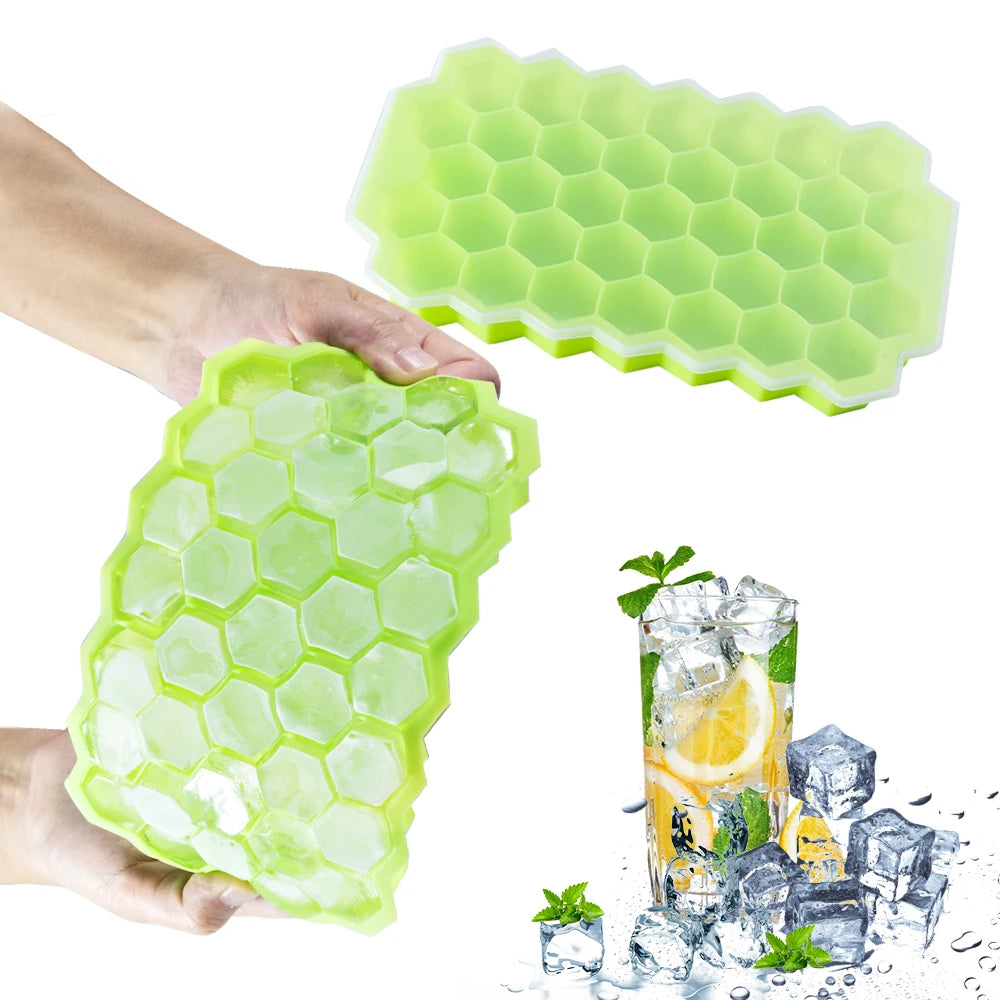Flexible  Safe 37 Cavity Honeycomb Food Grade Silicon Iced Trays With Removable Lid for Chilled Drinks Whiskey  Cocktails