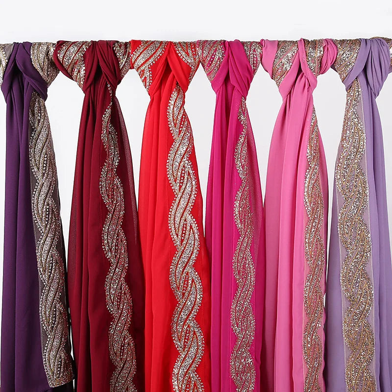 Luxury Gold Chiffon Head Scarf Solid Soft Long Muslim Scarves for Women Hijab Shawl and Wrap Foulard Hot Sale