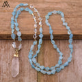 High Quality Aquamarine Mala Necklace Natural Stone Prayer Jewelry for Yoga & Sweater Gold Plated Energy Gift for Parties
