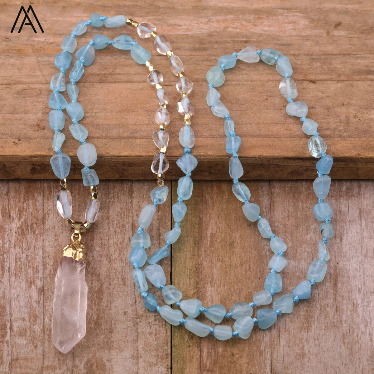 High Quality Aquamarine Mala Necklace Natural Stone Prayer Jewelry for Yoga & Sweater Gold Plated Energy Gift for Parties