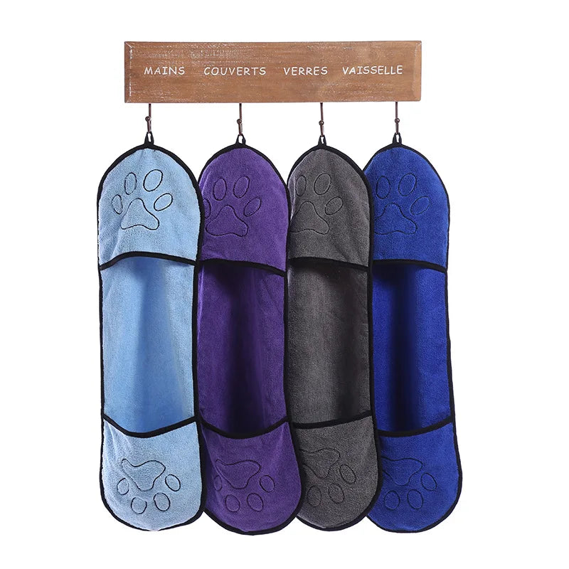 Dog Bath Towel Cat Bath Absorbent Towels Quick Drying Washable With Hand Pocket Reversible Pet Drying Towel Blanket for Pets