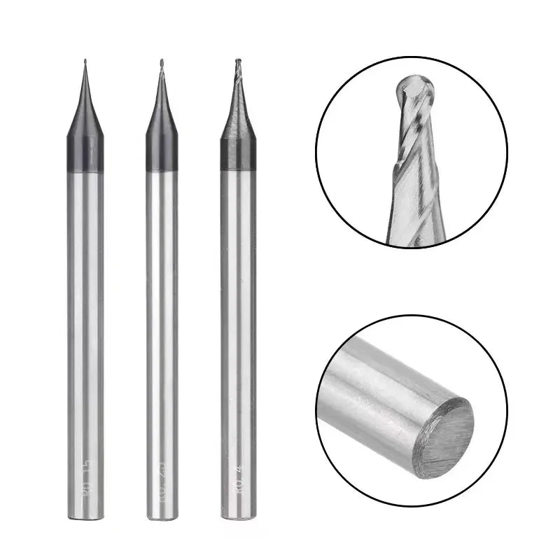 LISCA 4MM Shank Micro Ball Nose Tungsten Carbide Bit 0.2-0.9mm 4 Flutes Milling Cutter CNC HRC55 Carbide End Mills