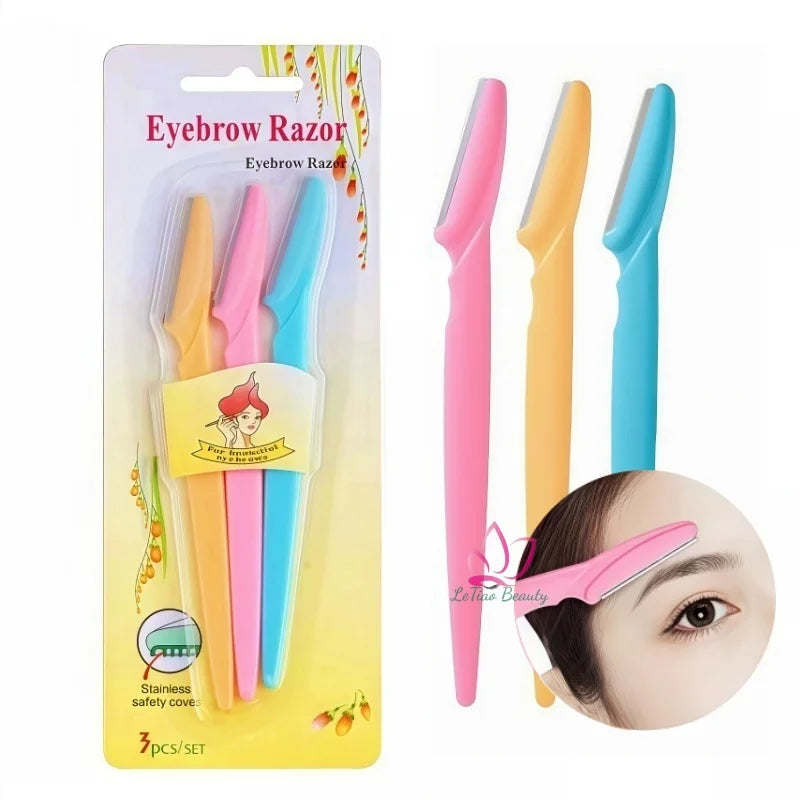 High-quality 3PCS Eyebrow Trimmer With Smooth Blade Portable Eyebrow Razor Hair Removal Cutters Safety Razor Travel Essentials