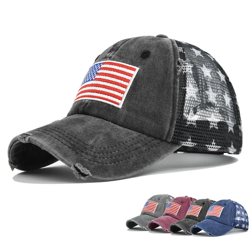 Custom logo Stock American Usa Flag Embroidered Hat Custom Baseball Cap Mens Gorras Personalizadas