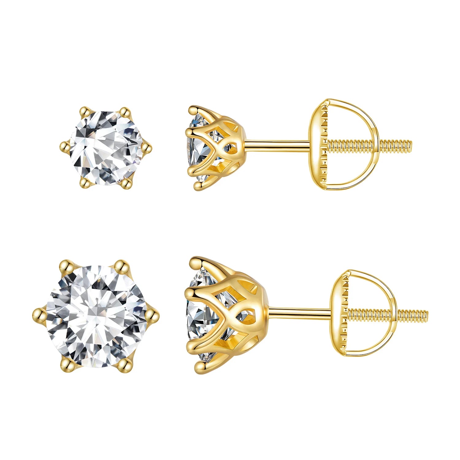 Fine Jewelry Moissanite Stud Earrings D Color Brilliant Round Cut Lab Created Diamond 925 Silver Earrings Gold Plated for Women