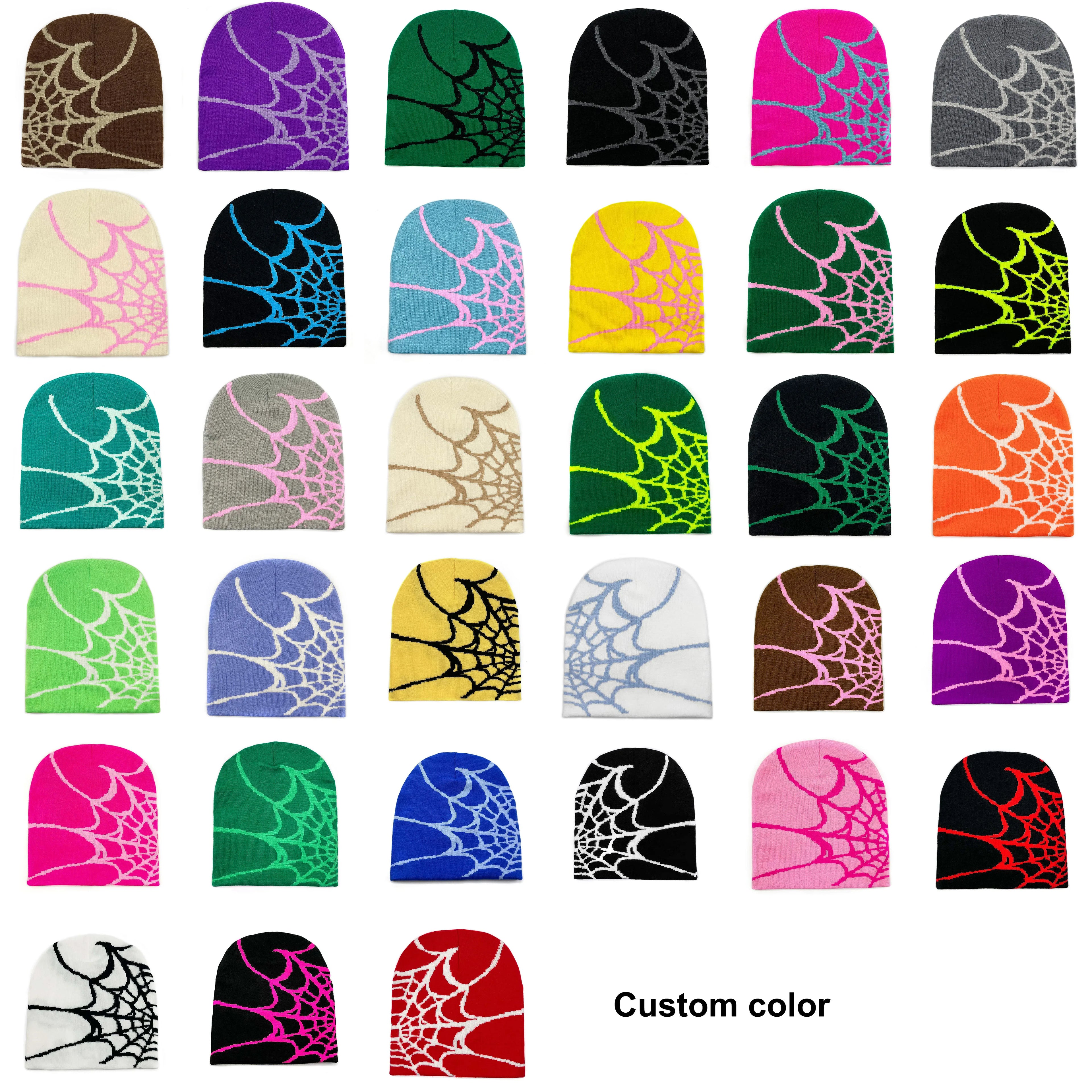 Wholesale Y2K Spider Web Beanie Custom Logo Acrylic Knitted Skull Cap for Women and Men Winter Warm Outdoors for Business