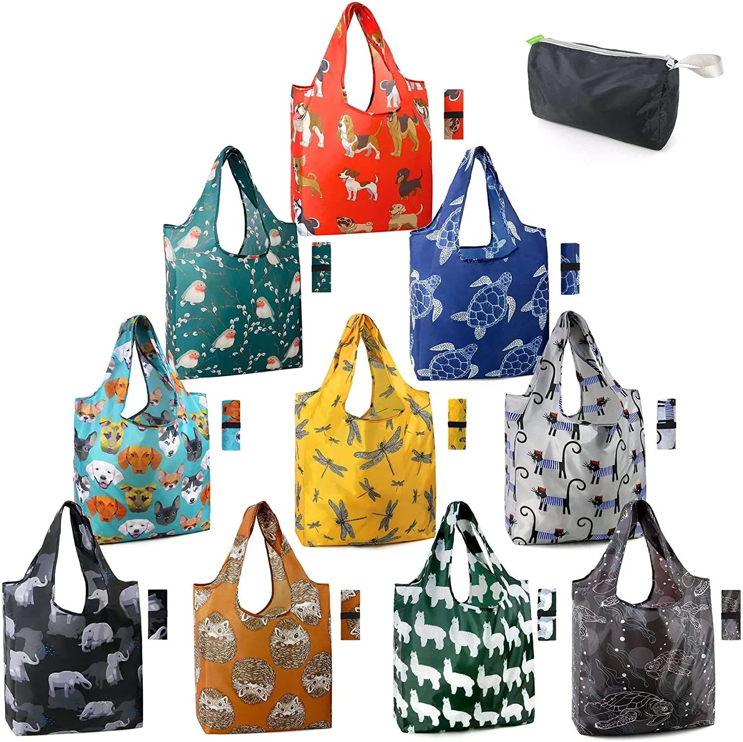 Foldable Custom Shopping Bag Eco-friendly Ripstop Polyester Grocery Bags Reusable Large Shopping Tote Bags