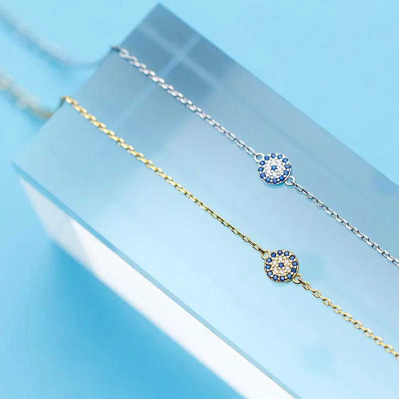 925 Sterling Silver Blue Eye Shape Hand Charm Zircon Bracelets Fashion Jewelry for Women