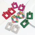 Wholesale Big Colorful Crystal Luxury Fine Bridal Jewelry Engagement Party Gifts Geometric Square Rhinestone Alloy Drop Earrings