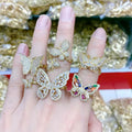 RM1117 Chic Dainty Bling Crystal Gold Plated CZ Micro Pave Butterfly Rings for Women LadiesDiamond Finger Rings