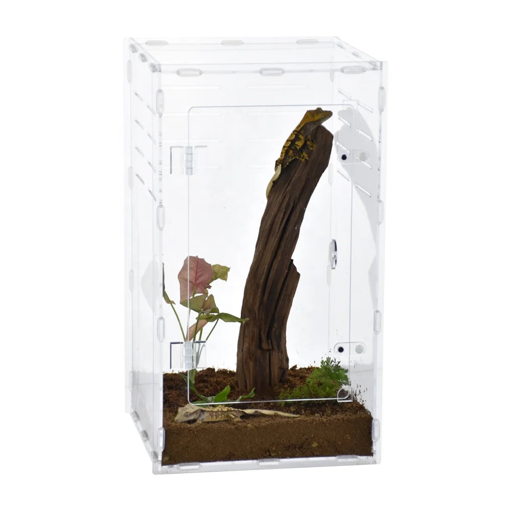 Modern Crystal-Clear Acrylic Reptile Terrarium Breathable Enclosure for Observing Your Pets Classic Style in Box Packaging