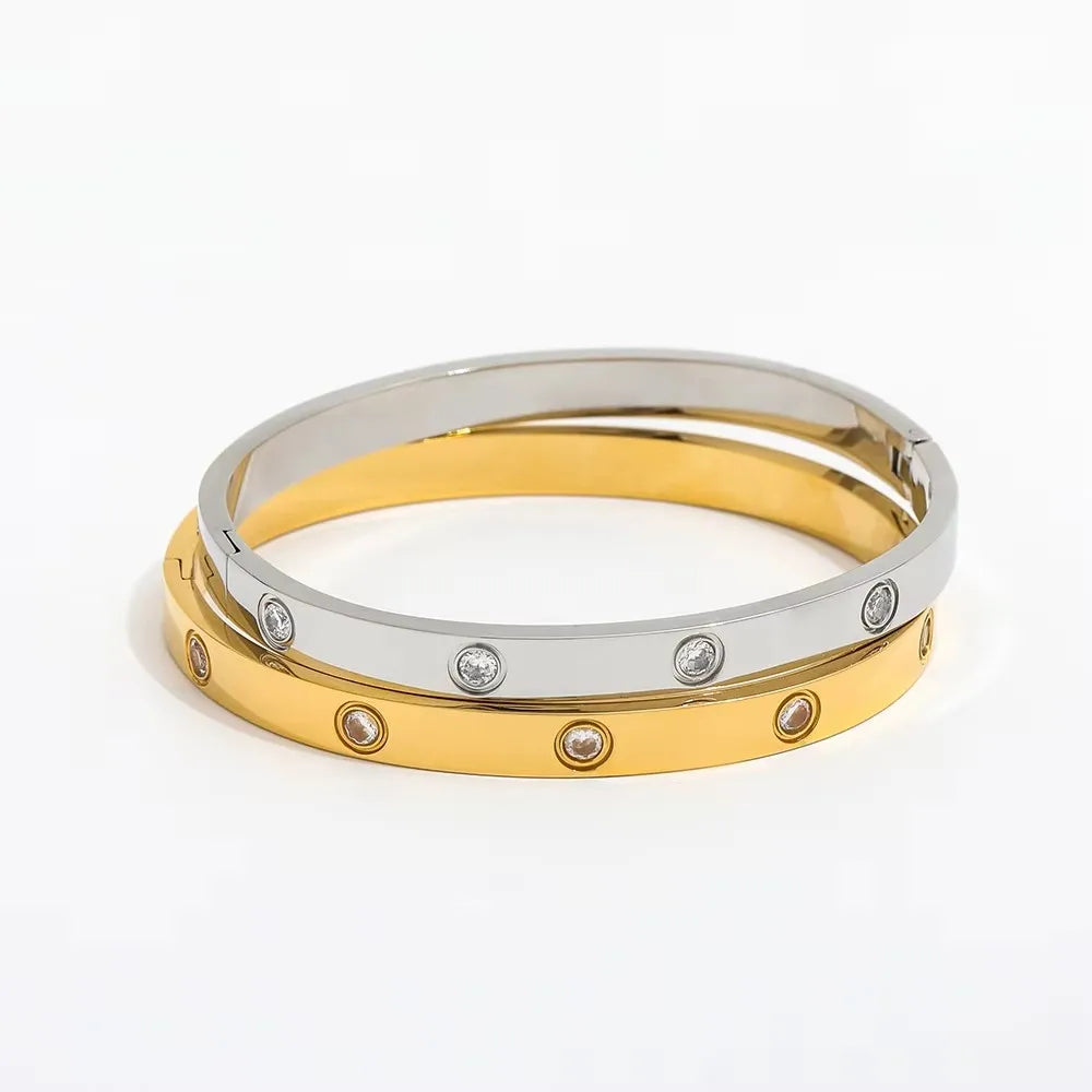 High End Stainless Steel Gold Plated Zirconia Polishing Bangle Bracelet for Women Fashion Jewelry