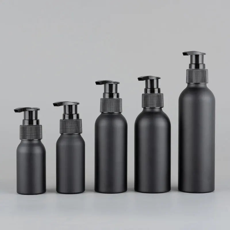 Wholesale Food Grade Empty Matte Black Aluminum Metal Bottle With Lotion Pump for Cosmetic Shampoo Packaging