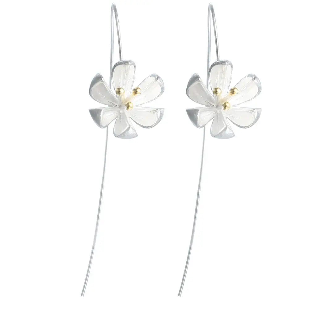 Wholesale 925 Silver Flower Earings Elegant Lotus Long Drop Earring for Women 2020