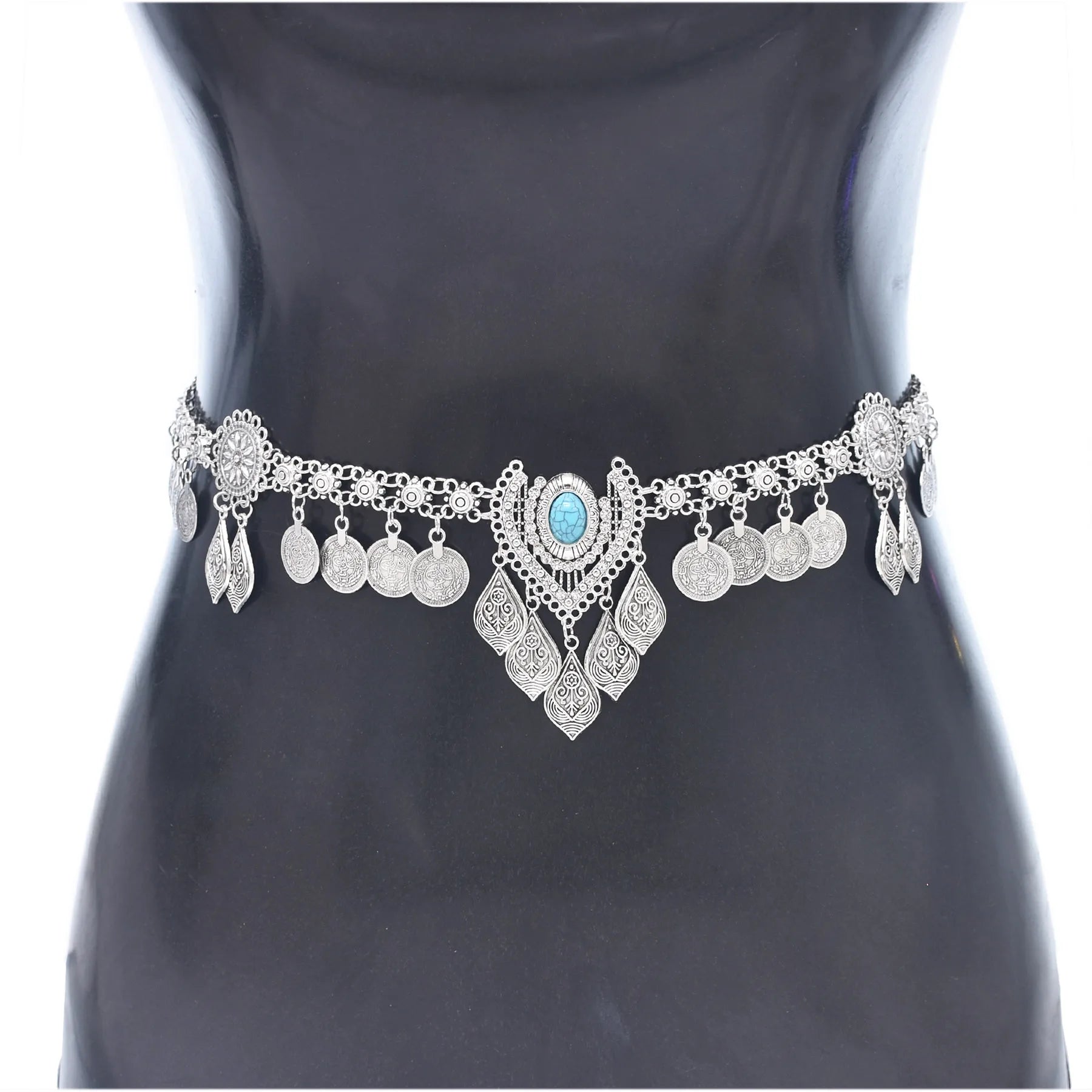 New Rhinestone Leaves Coin Tassels Women Belt Multi Flower Women's Belt Fashion Waistchain