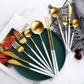 Environmentally Friendly Kitchen Cutlery 18/10 Gold Matte White Handle Stainless Steel Cutlery Set MegaBDM