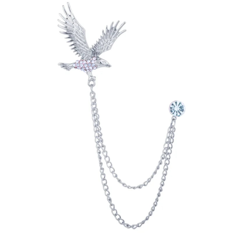 Fashion Vintage Men blazer Animal Eagle Brooch Jewelry Decorative Diy Rhinestone Wing Suit Corsage Lapel Pin Brooches With Chain