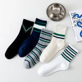 Autumn and Winter Hot Selling Simple Striped Anti-odor Breathable Pure Cotton Leisure Mid-tube Men Crew Socks