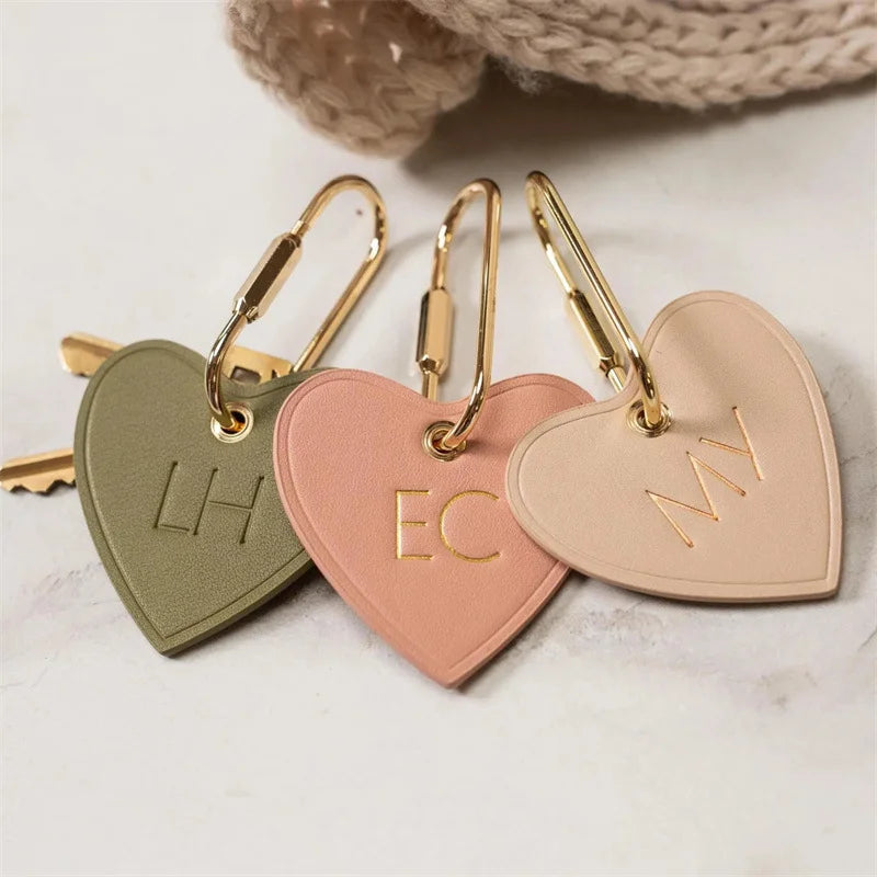 Embossed Heart Leather Keychain Modern Key Rings Adorable Cute Monogrammed Key Chain Gift