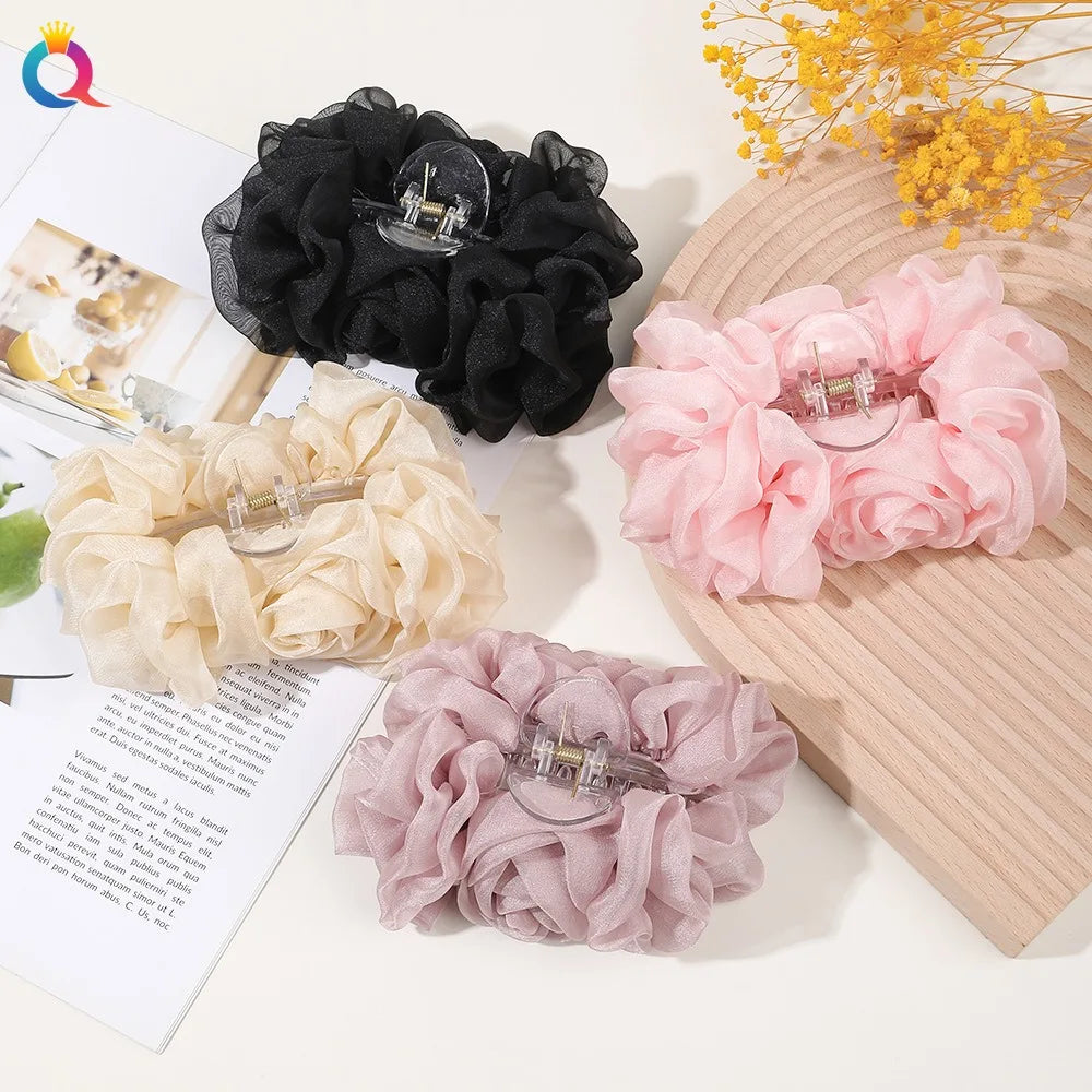 QIYUE Fabric Chiffon Bow Hair Clip Back Head Plate High-end Large Clip Hair Accessories