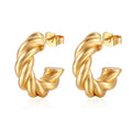 Wholesale Custom PVD Plated Stainless Steel C Shape 18K Gold Earring Croissant Twisted Small Hoop Earrings with Pearl for Women
