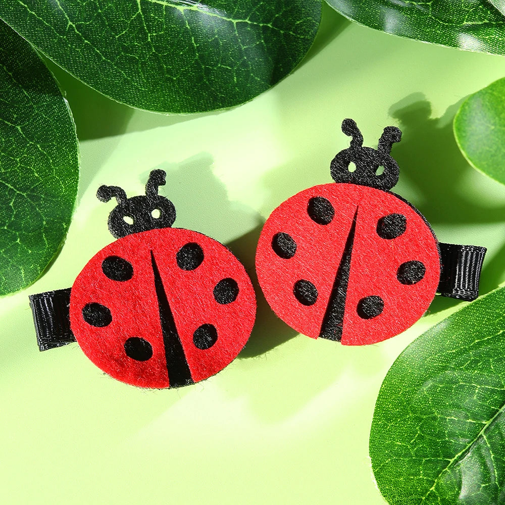 CN 2Pcs Sweet Insect Hair Bow Handmade Glitter Bees Felt Ladybug Accessories Red Polyurethane 4cm Cute Hairpin for Girls