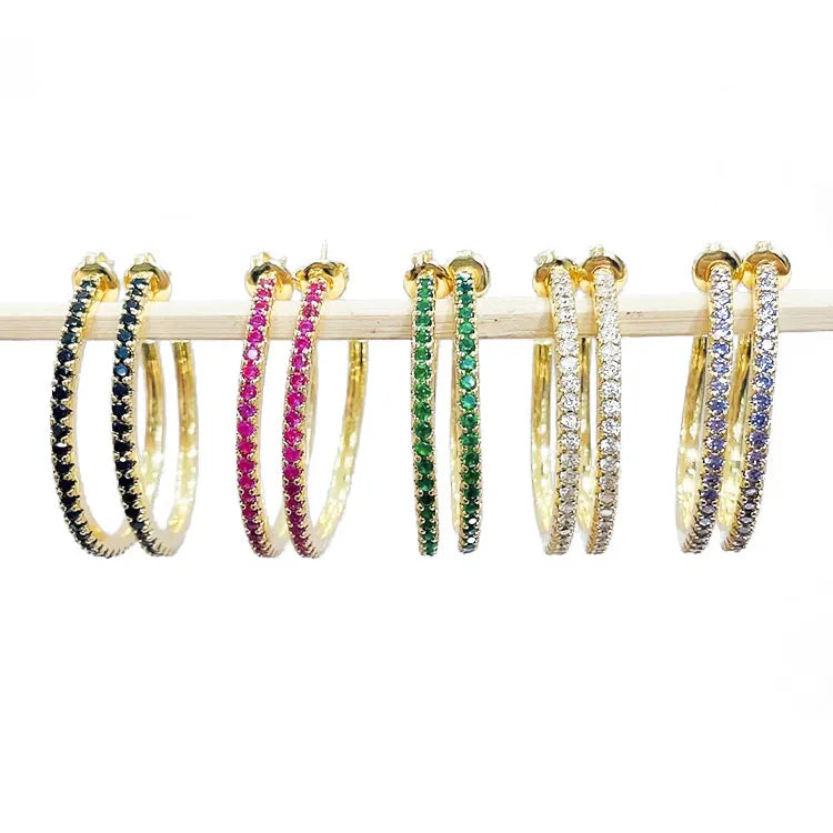 EC1800  Chic Small Medium Large 3 Sizes 18k Gold Plated Rainbow Zircon Cubic Zirconia CZ Micro Pave Hoops Earring for Women