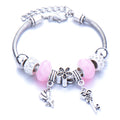 Beaded Bangles DIY pink Round Beads Butterfly Elephant Key Heart Pendant Charm Bracelet Jewelry
