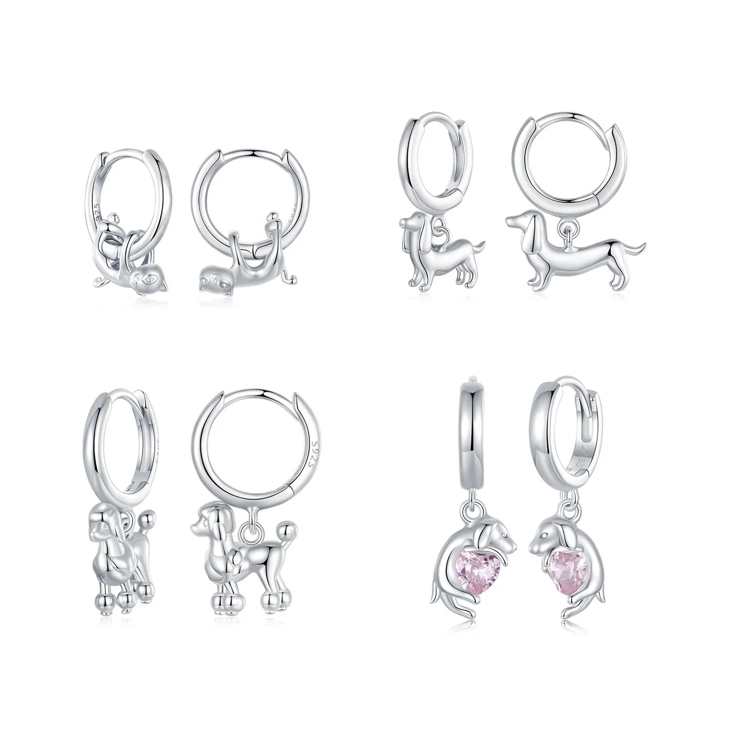 925 Sterling Silver Fashion Jewelry Earrings Fine Jewelry Zirconia Cute Animal Cat Dachshund Poodle Golden Retriever Earrings