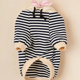 Pet Clothes Dog Black and White Striped Cotton Hoodie Sweater Two-Legged Clothes Cotton Jacket Sweatshirt Coat for Puppy