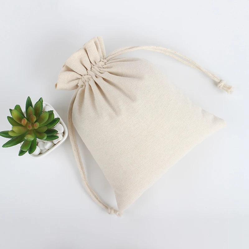 Custom Natural Organic Cotton Pouch Logo Print Whole Eco Drawstring Bag Gift Food Shopping Bag