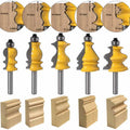 5 Bit Casing & Base Molding Router Bit Set - 8mm Shank CNC Cutter Tenon Cutter for Woodworking