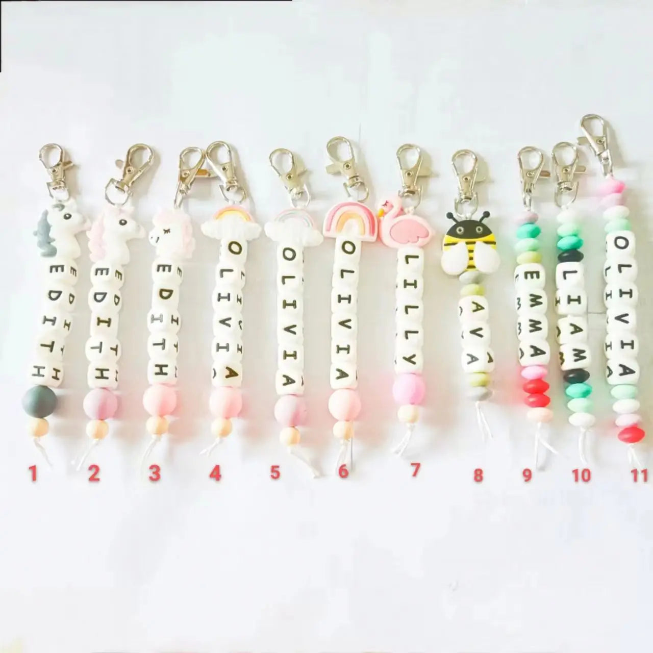 New Design Mom Gifts rainbow Keychain Pendant Cute Colorful Bar Keychain for Girl Silicone Bead Flower Keyring Heart Key Chains