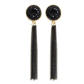 Boho Long Black Chain Tassel Dangle Drop Earrings for Women Girl Acrylic Statement Resin Bohemian Trendy Ear Jewelry