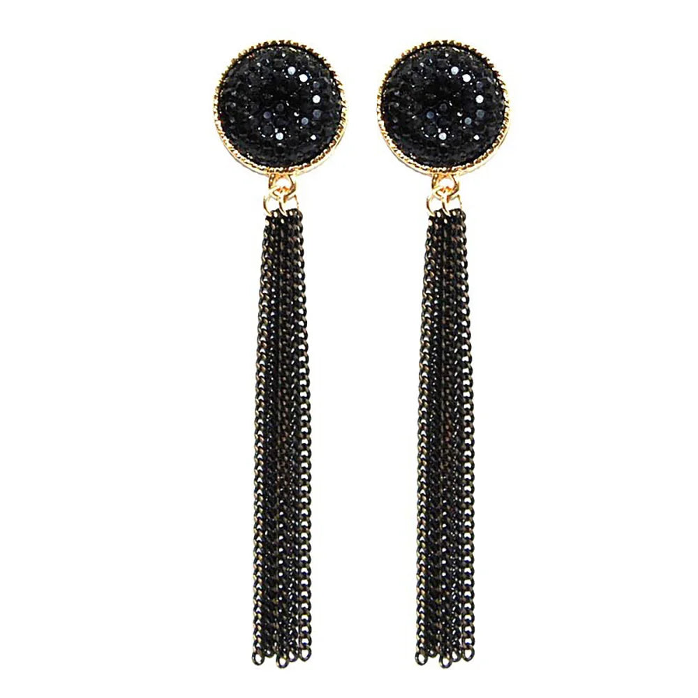Boho Long Black Chain Tassel Dangle Drop Earrings for Women Girl Acrylic Statement Resin Bohemian Trendy Ear Jewelry