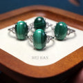 Meihan Wholesale Natural Malachite Gem Stone Oval Beads Adjustable Ring Women for Jewelry Making Gift