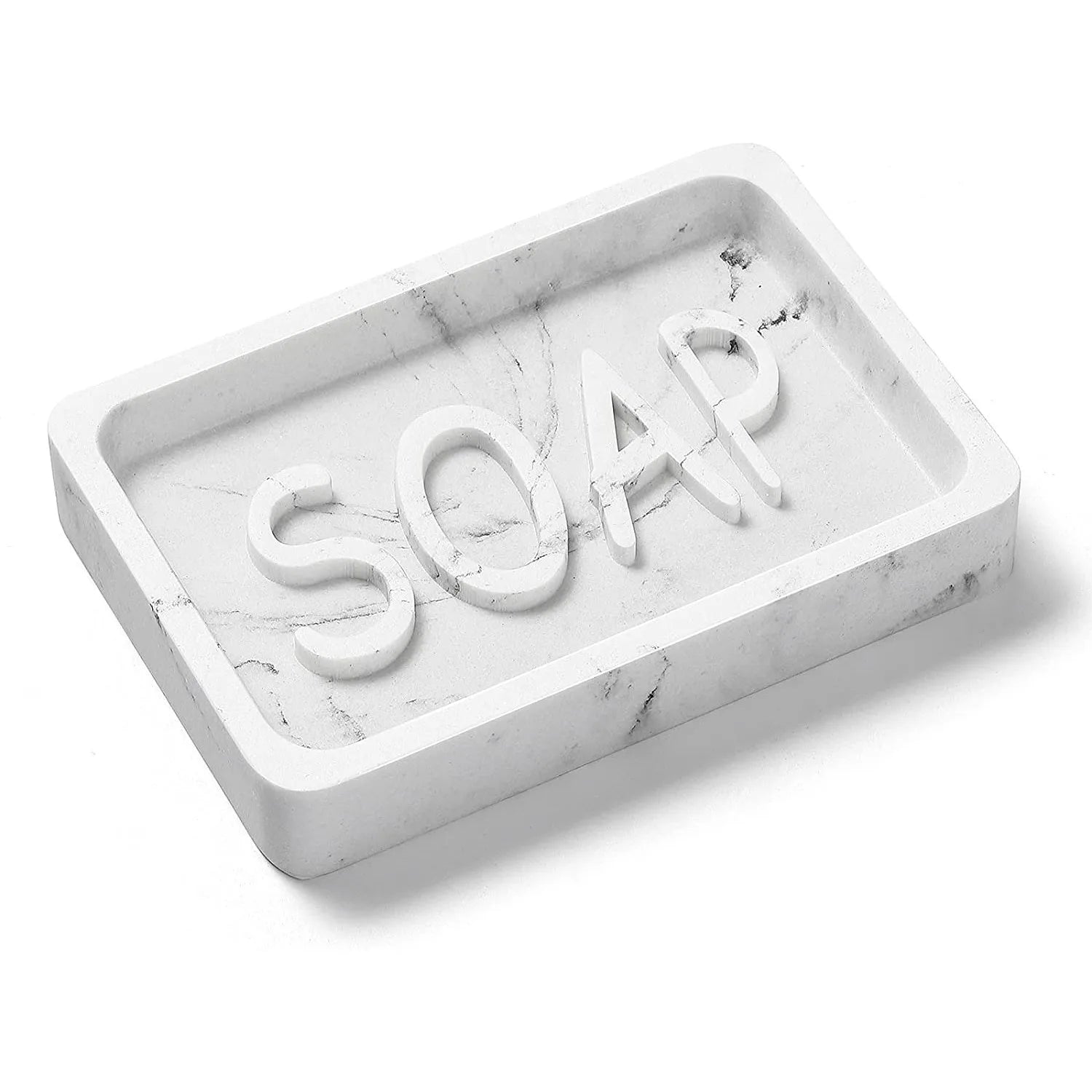 Luxspire 3D Raised Resin Soap Holder Faux Marble Style Bar Soap Tray Container Bathroom Vanity Soap Dish Set