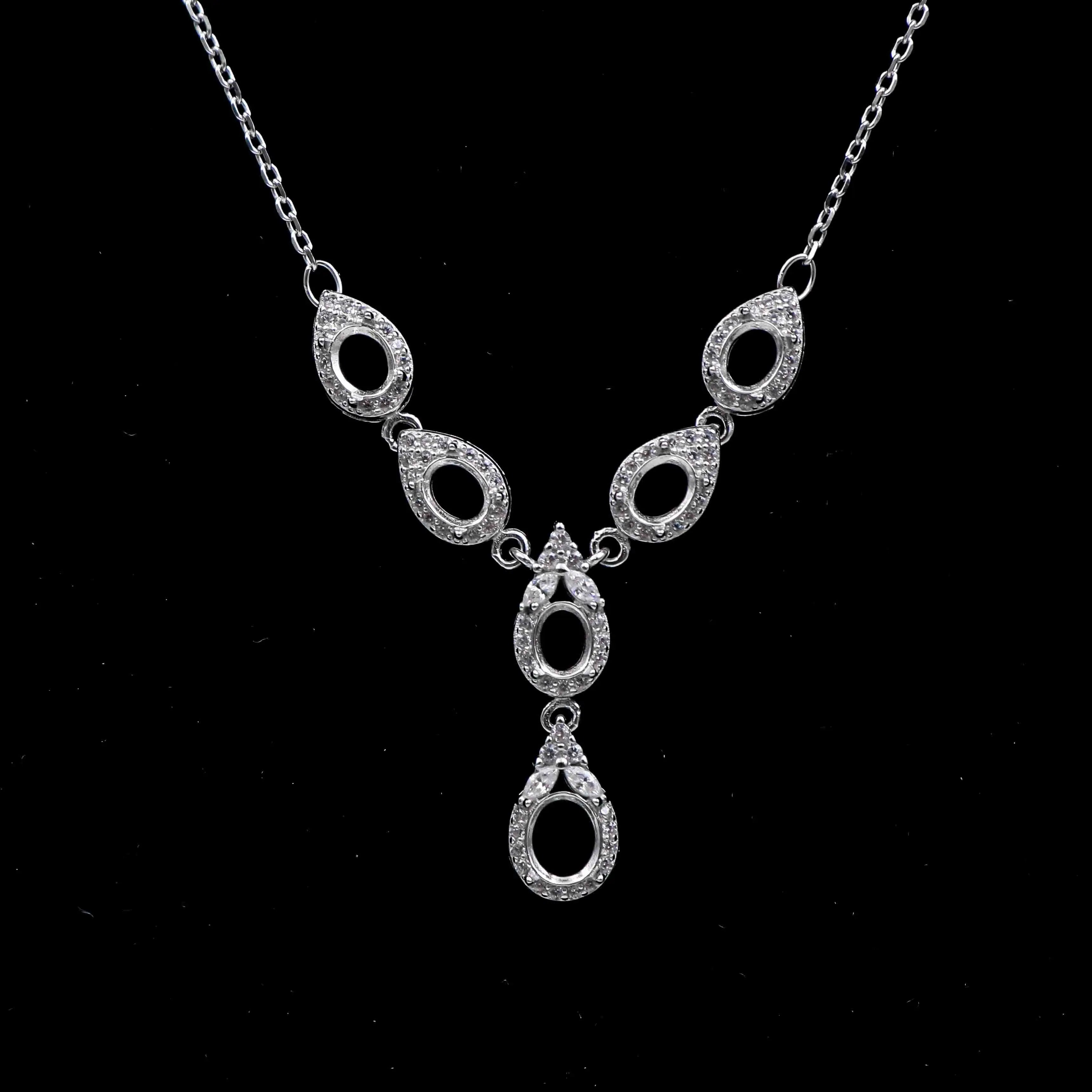 Sterling Silver 4*5mm Semi Mount Necklace Empty Support Blank Claw Setting S925 Base Holder Without Center Stone for DIY Inlay
