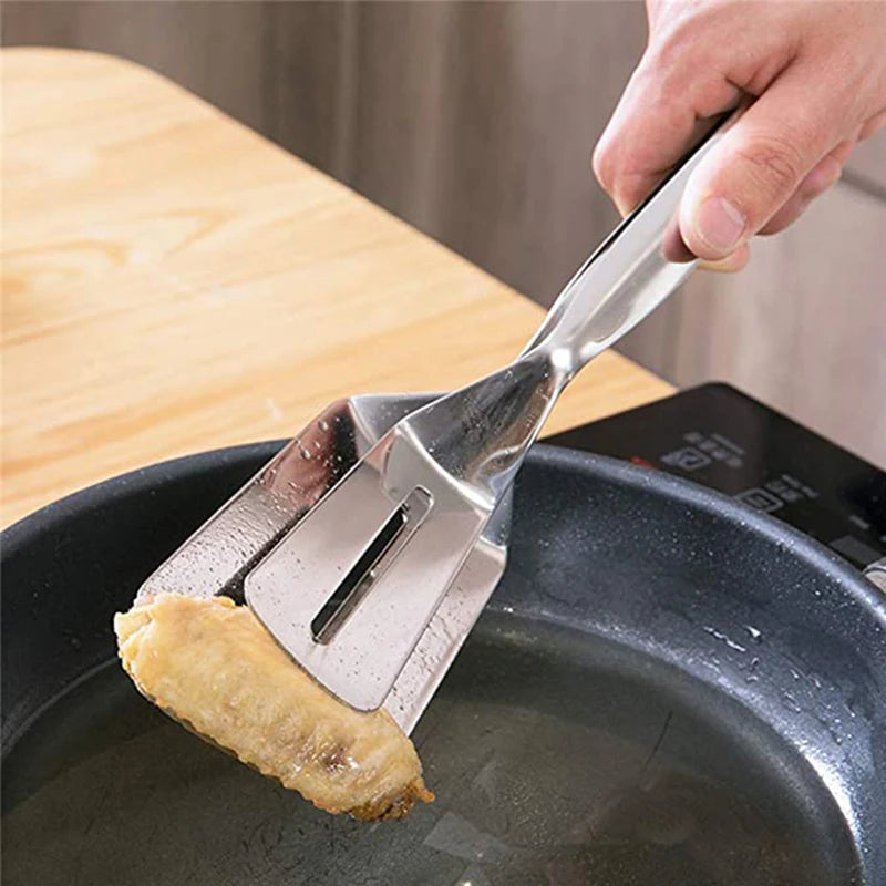Wholesale Double Sided Spatula Kitchen Cooking Tongs Stainless Steel Steak Clip Family-use BBQ Pizza Clamps Food Tong Clip
